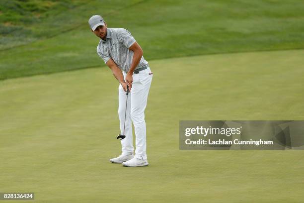 Stephen Curry putts on the sixth green during round two of the Ellie Mae Classic at TCP Stonebrae on August 4, 2017 in Hayward, California.