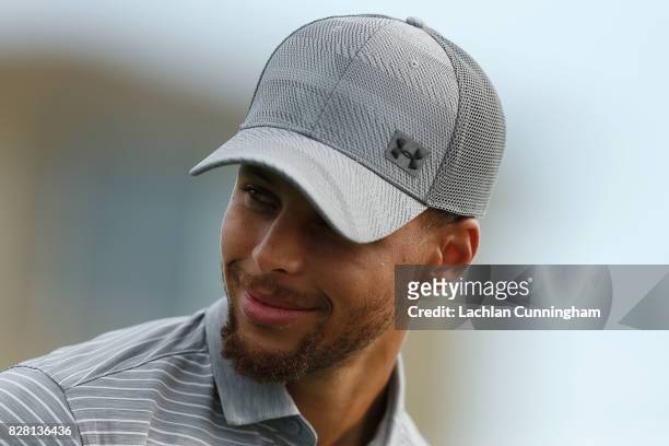Stephen Curry looks on from the eleventh tee during round two of the Ellie Mae Classic at TCP Stonebrae on August 4, 2017 in Hayward, California.