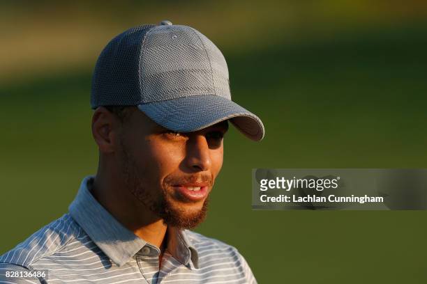 Stephen Curry looks on after scoring a birdie on the seventeenth hole during round two of the Ellie Mae Classic at TCP Stonebrae on August 4, 2017 in...