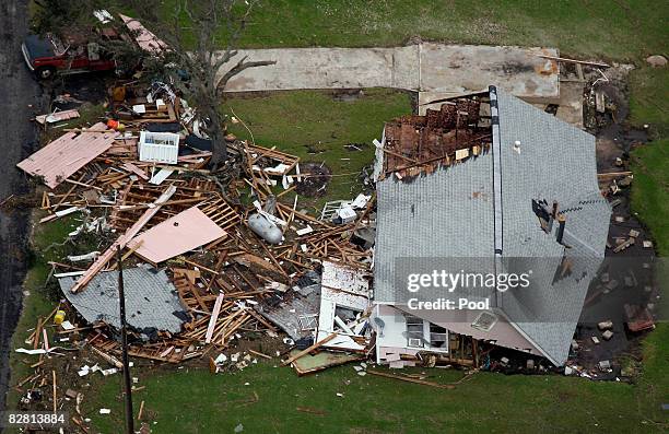 Collapsed home is seen after Hurricane Ike hit September 14, 2008 in Gilchrist, Texas. Floodwaters from Hurricane Ike are reportedly as high as eight...