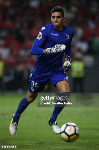 Vitoria Guimaraes goalkeeper Miguel Silva from Portugal in action during the SuperTaca match between SL Benfica and Vitoria Guimaraes at Estadio...