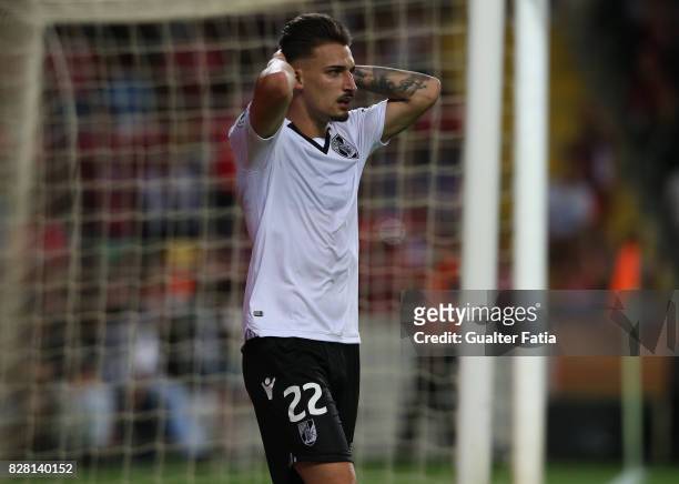 Vitoria Guimaraes forward Helder Ferreira from Portugal reaction after missing a goal opportunity during the SuperTaca match between SL Benfica and...