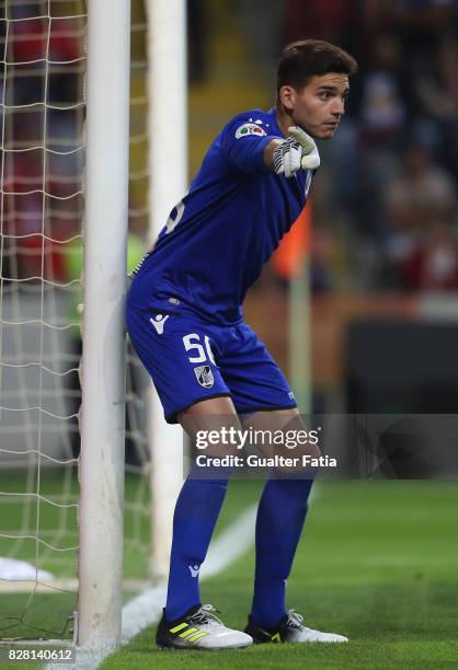 Vitoria Guimaraes goalkeeper Miguel Silva from Portugal in action during the SuperTaca match between SL Benfica and Vitoria Guimaraes at Estadio...