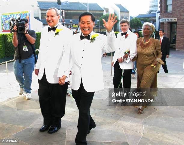 Actor George Takei and partner Brad Altman after they were married at the Japanese American National Museum on September 14, 2008 in Los Angeles....