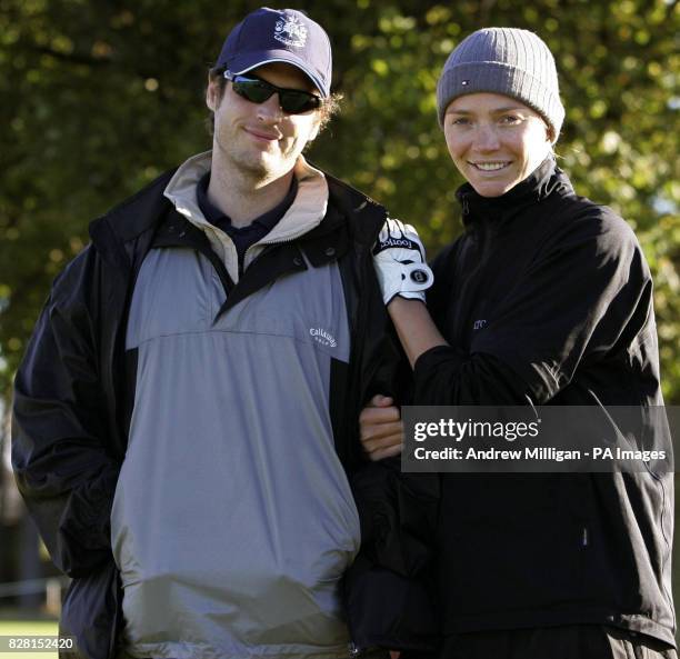 Model Jodie Kidd with her husband, internet tycoon, Aidan Butler during round one of the Dunhill Links Championships, at Carnoustie, Thursday...