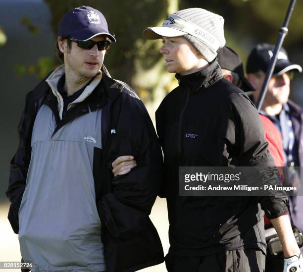 Model Jodie Kidd with her husband, internet tycoon, Aidan Butler during round one of the Dunhill Links Championships, at Carnoustie, Thursday...