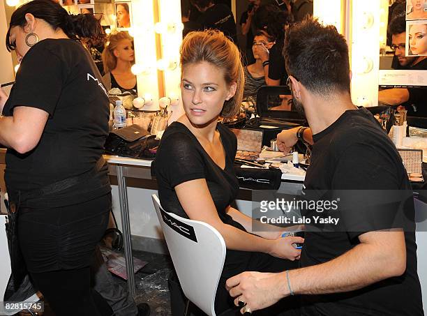 Model Bar Refaeli backstage at the ''Puerta de Europa'' bridal fashion shows held at IFEMA on May 21, 2008 in Madrid, Spain.