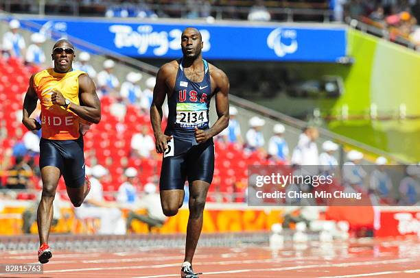 Josiah Jamison of USA competes in the men's semifinal 200M athletics event at the National Stadium during day nine of the 2008 Paralympic Games on...