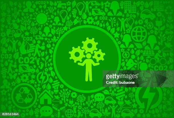 stockillustraties, clipart, cartoons en iconen met holding gears milieu groen vector icon patroon - windrad energie