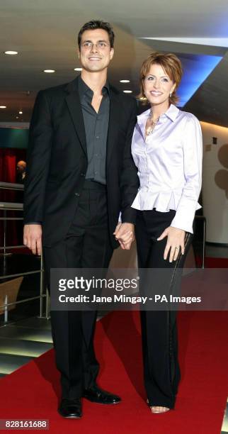Presenter Natasha Kaplinsky and her husband Justin Bower arrive at the 40th birthday of one of London's most iconic buildings, the BT Tower, which...