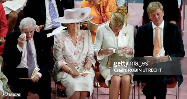 Jorge Zorrequieta, Princess Beatrix, Princess Maxima and Prince Willem-Alexander attend the christening of Princess Amalia in The Hague on June 12,...