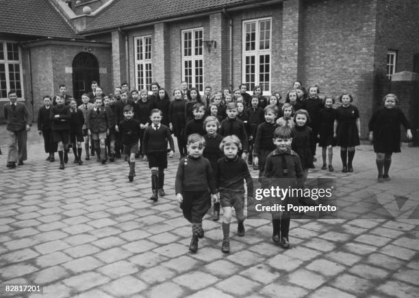 Pupils at the Ypres Memorial School, a British institution in Ypres, Belgium, March 1940.