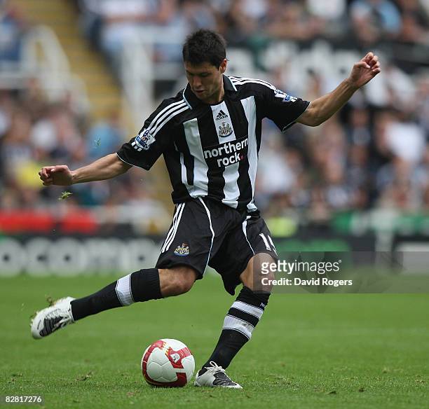 Ignacio Gonzalez of Newcastle United strikes the ball during the Barclays Premier League match between Newcastle United and Hull City at St. James's...