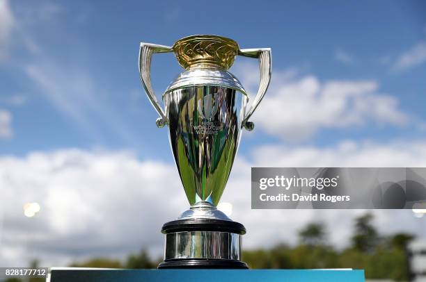 Detailed view of the trophy ahead of the Women's Rugby World Cup 2017 match between England and Spain on August 9, 2017 in Dublin, Ireland.