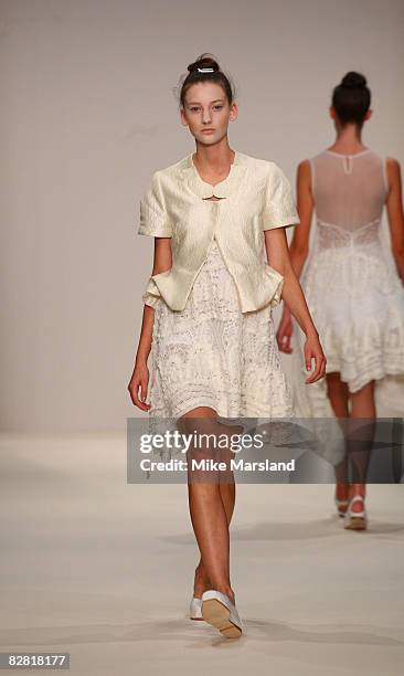 Model walks the runway at the London Fashion Week Spring/Summer 2009 John Rocha fashion show at Natural History Museum on September 15, 2008 in...