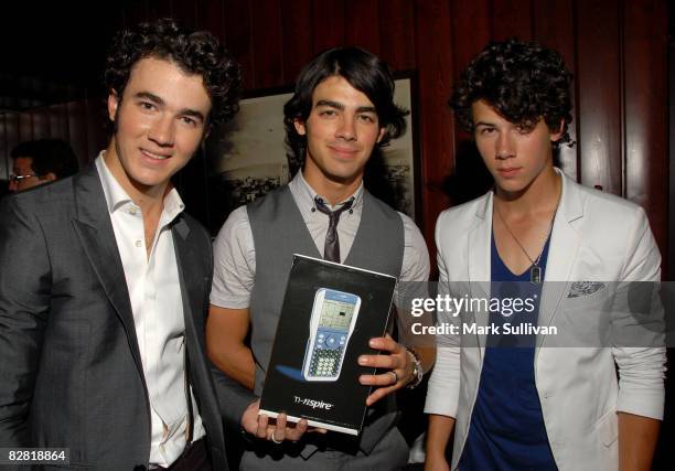 The Jonas Brothers attend the Mattel Celebrity Retreat produced by Backstage Creations at Teen Choice 2008 on August 3, 2008 in Universal City,...