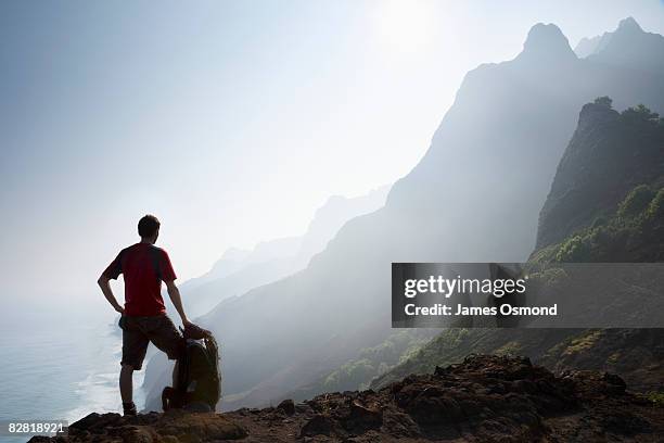 hiker on the kalalau trail - kauai stock pictures, royalty-free photos & images