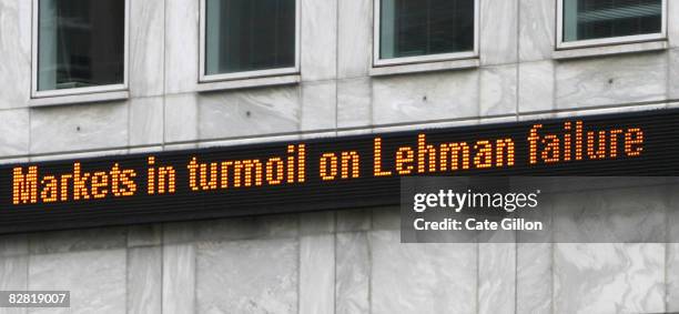 Financial news update in Canary Wharf on September 15, 2008 in London, England. The fourth largest American investment bank has announced that it's...