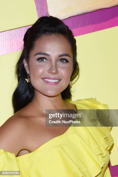 Actress Jessica Decote is seen during the pink carpet to promote the latest film 'Hazlo Como Hombre' at Cinepolis Plaza Oasis Coyoacan on August 08,...