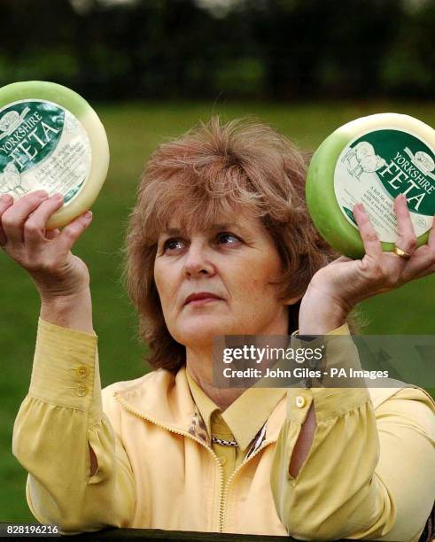 The founder of Shepherds Purse Cheeses Judy Bell, holds up Yorkshire Feta, Tuesday 25 October 2005. The European Union Courts today sent out a...