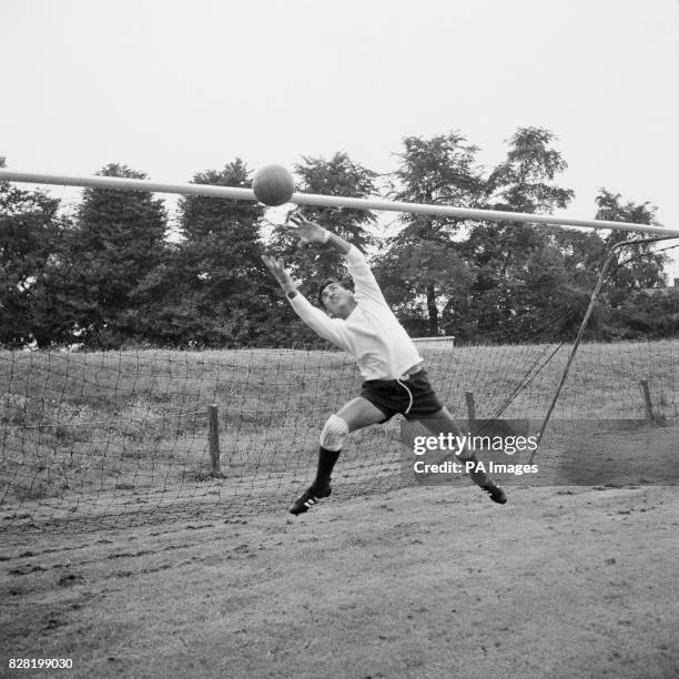 Mexico goalkeeper Antonio Carbajal in action during training. He is taking part in his fifth world cup finals and at 38 is the oldest player at these...