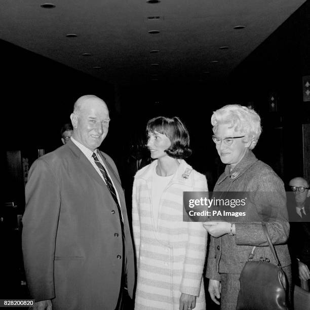 Bobby Charlton's wife Norma Charlton chats with his parents Bobby and Cissie before heading out to watch The Black and White Minstrel Show.