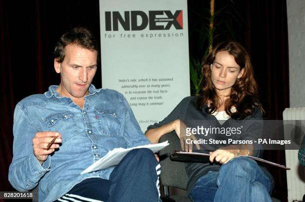 Actors Christopher Eccleston and Saffron Burrows prepare for the forthcoming production of 'Night Sky' with a rehearsal reading in aid of Index on...