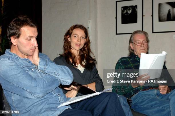 Actors Christopher Eccleston , Saffron Burrows and David Warner prepare for the forthcoming production of 'Night Sky' with a rehearsal reading in aid...