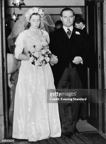 Frederick Fermor-Hesketh, 2nd Baron Hesketh marries Christian Mary McEwen at the private chapel of Marchmont House, Berwickshire, 22nd November 1949.