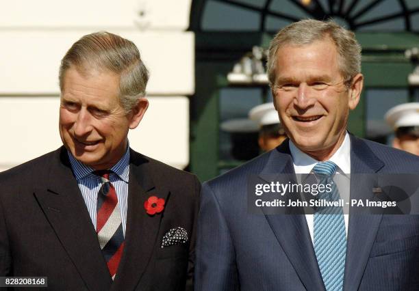 The Prince of Wales and President George W Bush on the South lawn of the White House in Washington DC, Wednesday November 2, 2005. The Prince and the...