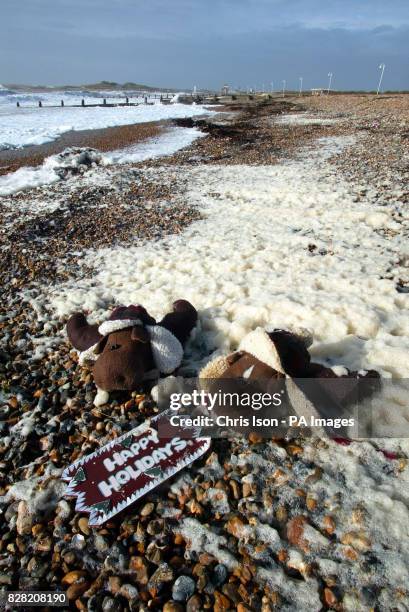 The scene at Littlehampton beach in West Sussex which has been briefly transformed into a winter wonderland, Thursday 3 November 2005, when stuffed...