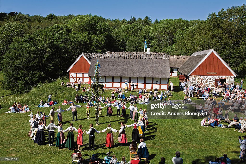 Midsummer celebrations in Skane, Sweden