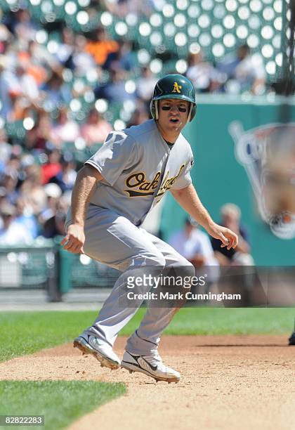 Cliff Pennington of the Oakland Athletics runs during the game against the Detroit Tigers at Comerica Park in Detroit, Michigan on September 10,...
