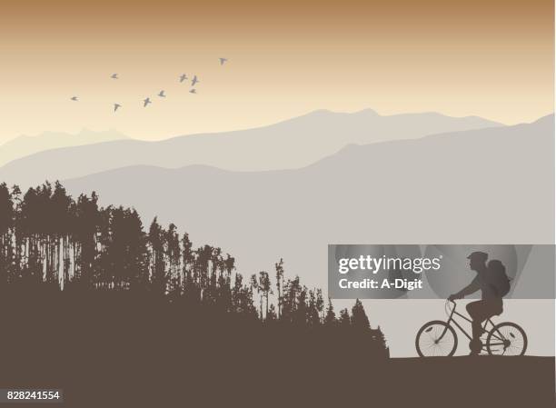 mountain cycle path - tree line vector stock illustrations