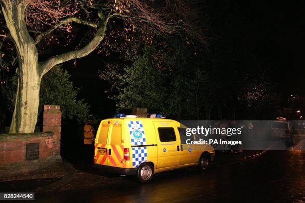 Police at the scene of Anthony Walker's murder where racist graffiti was found, McGoldrick Park, Huyton, Liverpool, Wednesday November 30 following...
