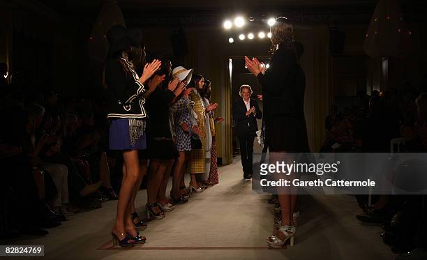 Designer Paul Smith walks down the catwalk after his fashion show at London Fashion Week Spring/Summer 2009 on September 15, 2008 in London, England.