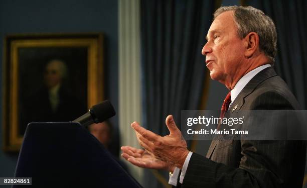 New York Mayor Michael Bloomberg speaks at a City Hall news conference September 15, 2008 in New York City. Bloomberg discussed the city's financial...