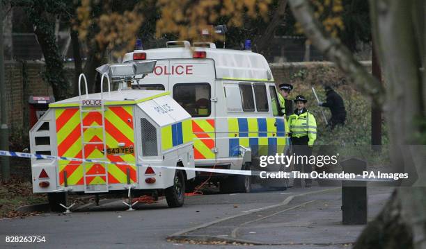 Police in Englefield Green near Egham in Surrey Wednesday December 14 after an attack on a 20-year-old woman Tuesday evening as she walked through...