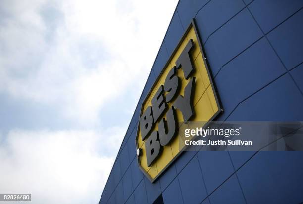 Best Buy sign is displayed on the exterior of a Best Buy store September 15, 2008 in Colma, California. Best Buy announced today that it will...