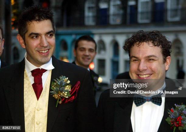 John Maguire and Laurence Scott Mackay pose for pictures after the first Civil Ceremony in Scotland at the India buildings, Edinburgh, Tuesday...