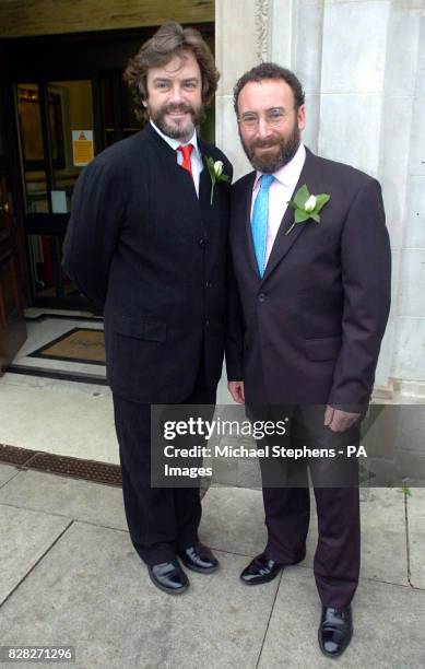 Actor Sir Antony Sher with Greg Doran outside Islington Town Hall, North London, Wednesday December 21 after their civil partnership ceremony. The...