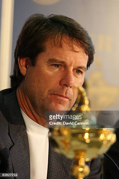 The USA captain Paul Azinger addresses the media at the Kentucky State Fair Conference Center prior to the 2008 Ryder Cup held at Valhalla Golf Club...