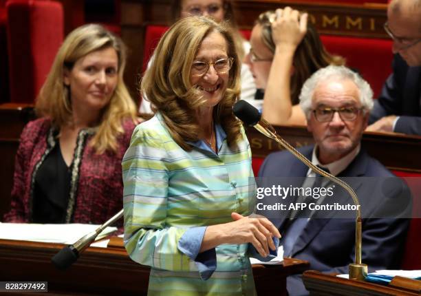 French Members of Parliament Yaël Braun-Pivet and Didier Paris look on as French Justice Minister Nicole Belloubet addresses The National Assembly in...