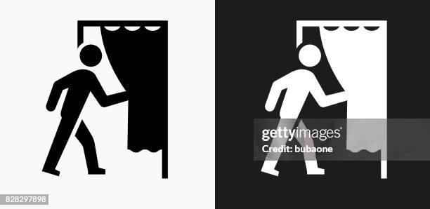going backstage icon on black and white vector backgrounds - backstage stock illustrations