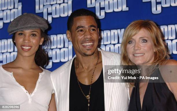 The cast of the show Javine Hylton, Harvey and Michelle Collins during a photocall for the launch of the new musical 'Daddy Cool' - based on the...