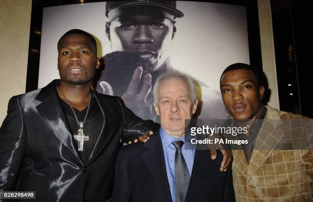 Curtis '50 Cent' Jackson, director of the film Jim Sheridan and co-star Ashley Walters at the UK premiere of "Get Rich Or Die Tryin'", at the Empire...