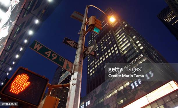 Street light shines near the headquarters of Lehman Brothers Holdings Inc. September 15, 2008 in New York City. Lehman Brothers filed a Chapter 11...