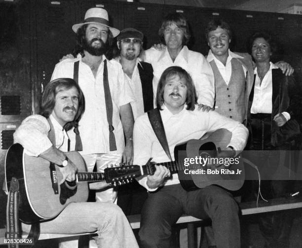 Musician Glen Campbell with Jim Seals and Darrell Crofts and friends backstage prior to special evening concert at Seals & Crofts National...