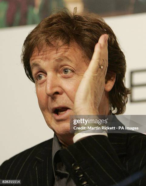 Sir Paul McCartney speaks during a press conference to mark the 10th anniversary of his "fame academy", Monday January 30, 2006. The former Beatle...