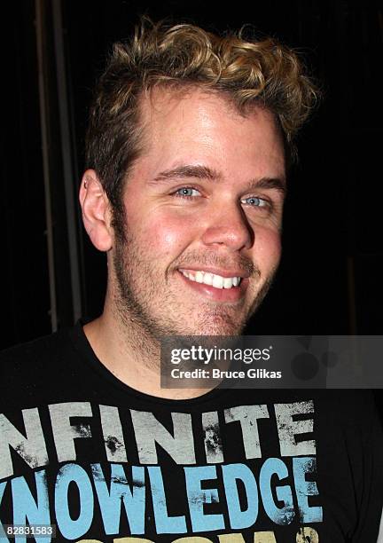Perez Hilton poses backstage at "Mary Poppins" on Broadway at the New Amsterdam Theatre on September 14, 2008 in New York City.
